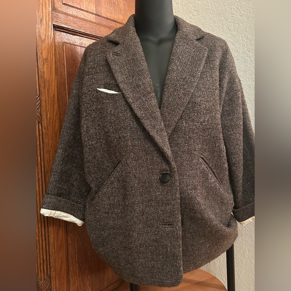 Etoile Isabel Marant Women's Brown Wool Blend Tweed Cotton-lined Coat